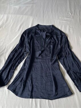 Women's Navy Tie-Neck Blouse